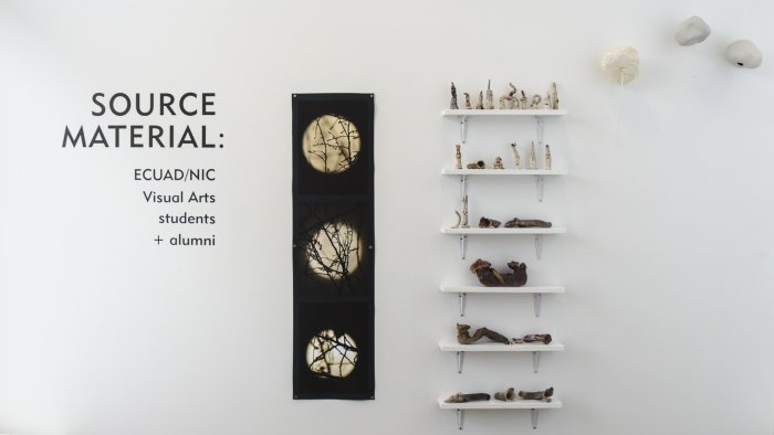 Ariel Katherine Read, Moon, photographs; Jennifer Spooner + Damyn Nelson, Feumens in Gas Town, clay; Emma Heitzmann, Suspension of (dis)belief, mulberry paper, porcelain, caulking